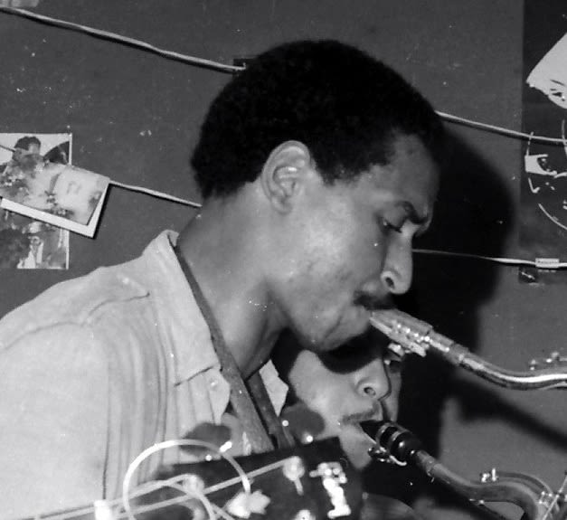 Basil 'Manenberg' Coetzee in concert, playing the tenor saxophone. By Warren Ludski.