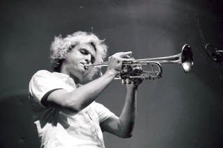 Van Heerden playing the trumpet, as part of the cover art for his album Ale!x.